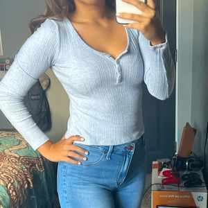 Light blue long sleeve; Size small and fabric is soft